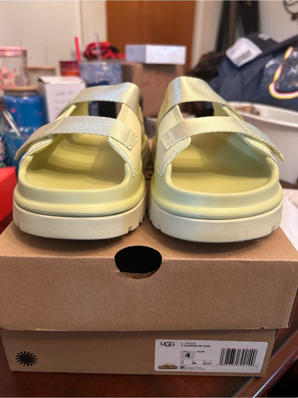UGG Women Pale Yellow Adjustable Slide Sandals